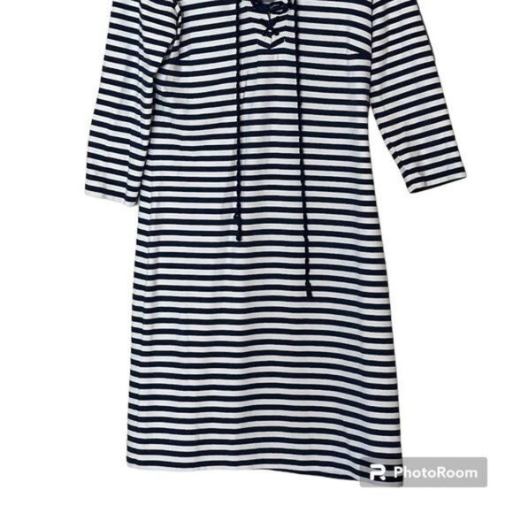 J. McLaughlin Striped Navy White V-Neck Dress Women's Size Medium Excellent very - Picture 5 of 11